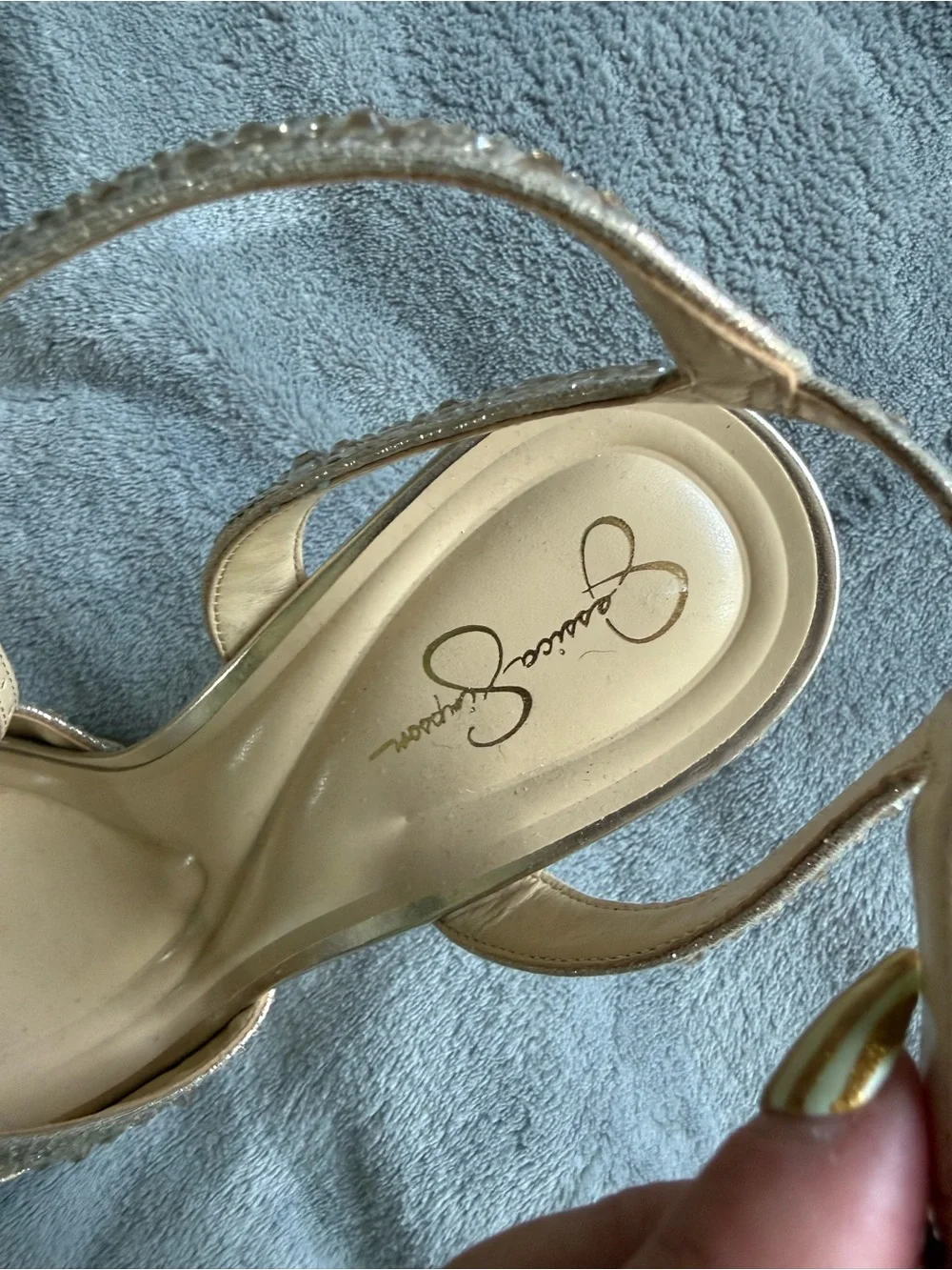 Jessica Simpson Crystal-Embellished Champagne Slingback Heels